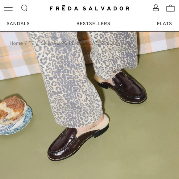 Freda Salvador Temi Shearling Penny Loafer Mule Espresso Spazzolato Size 7.5 - Picture 2 of 8